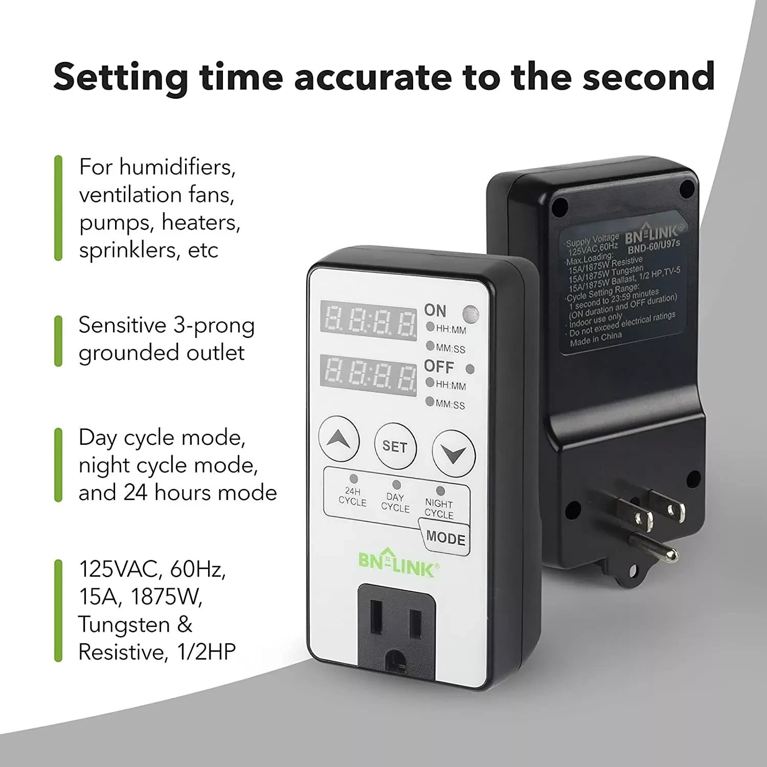 BN-LINK Timer Outlet Short Period Repeat Cycle Intermittent Digital Timer 24H