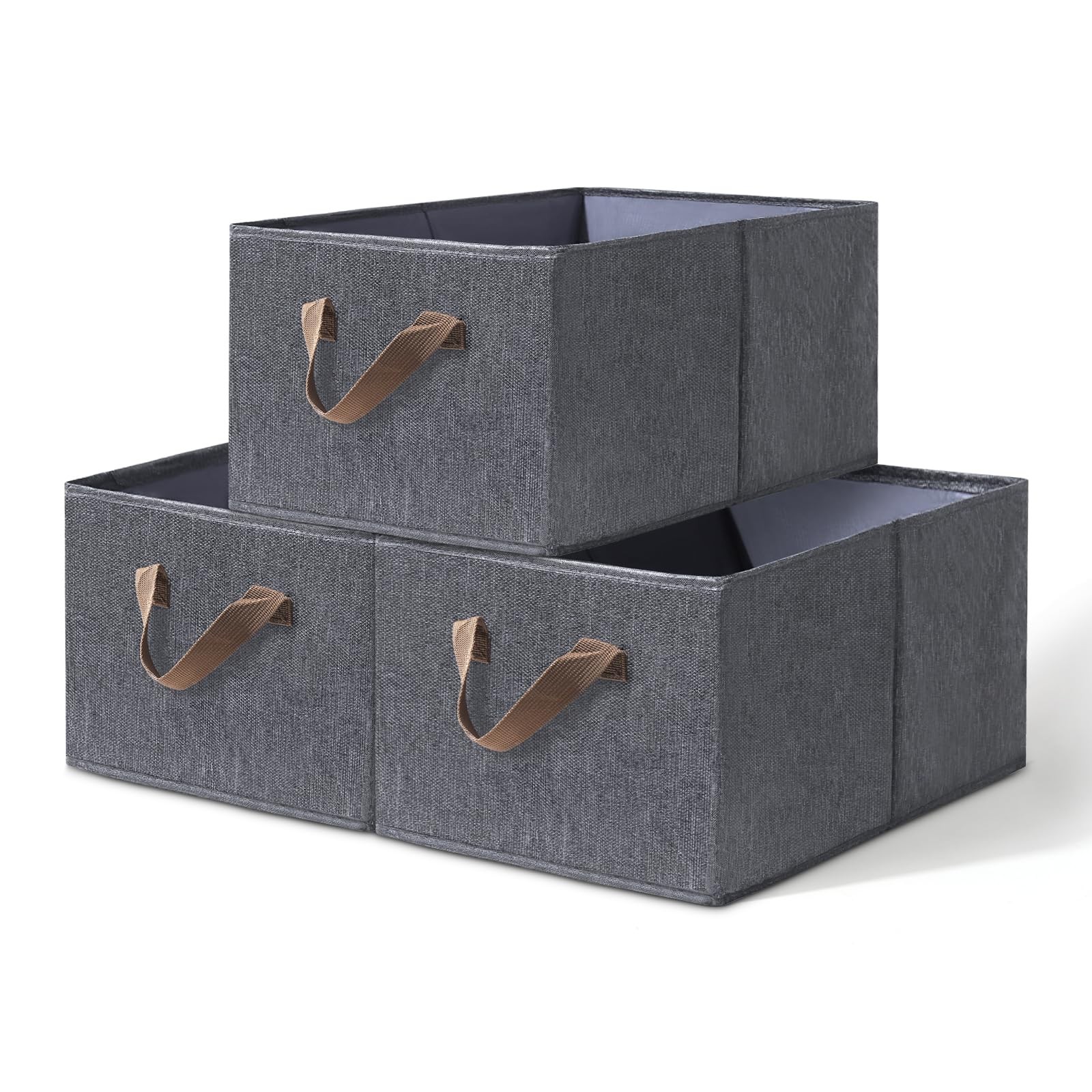 3 PCS Dark Grey Large Fabric Collapsible Closet Organizers Storage Bins 18x11x8