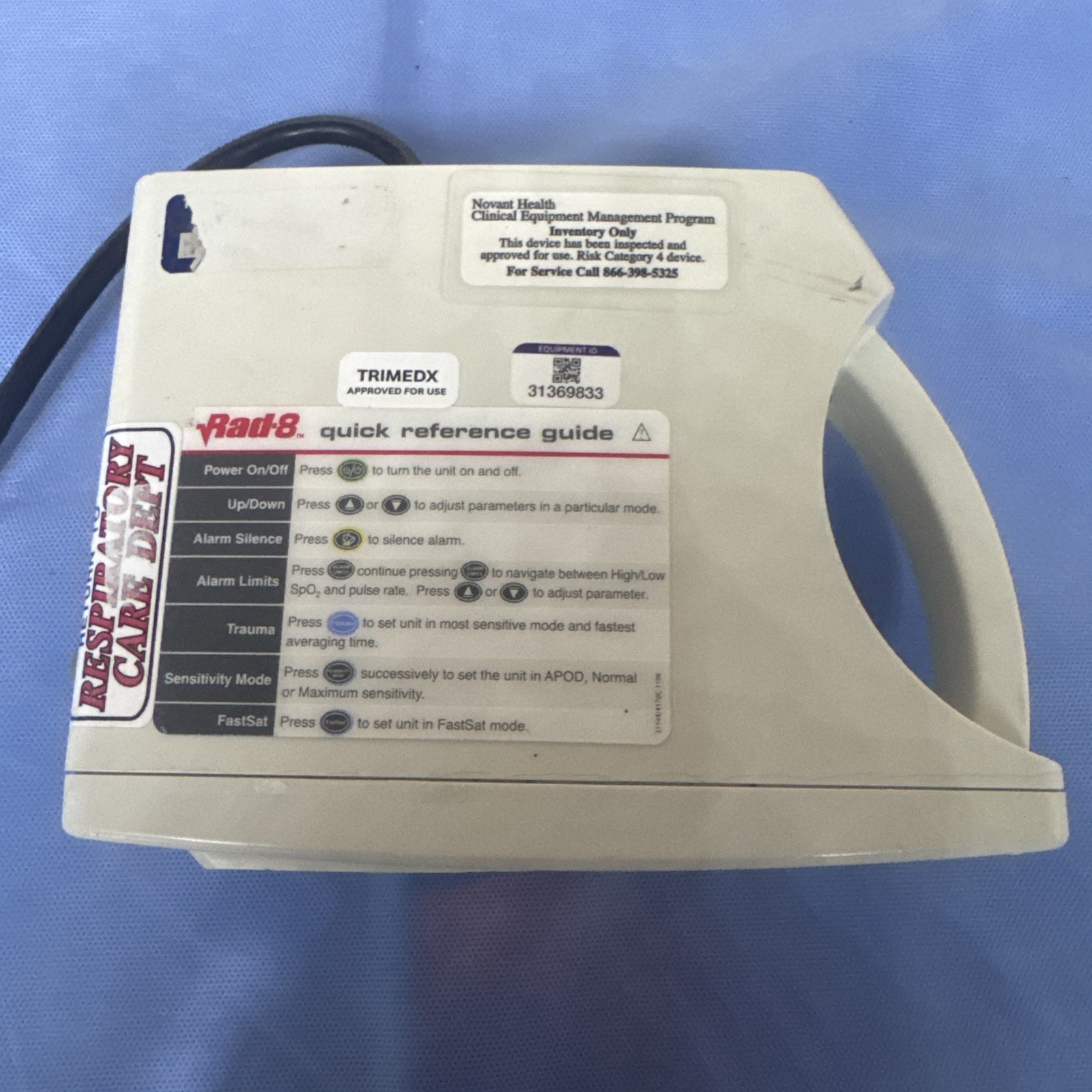 MASIMO RAD 8 PULSE OXIMETER / N0 BATTERY. Untested. Used