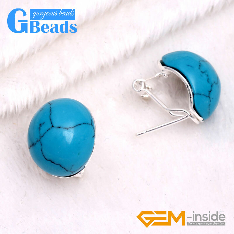 Women Stud Oval Red Blue ibetan Silver Leverback Hoop Earrings Free Shipping