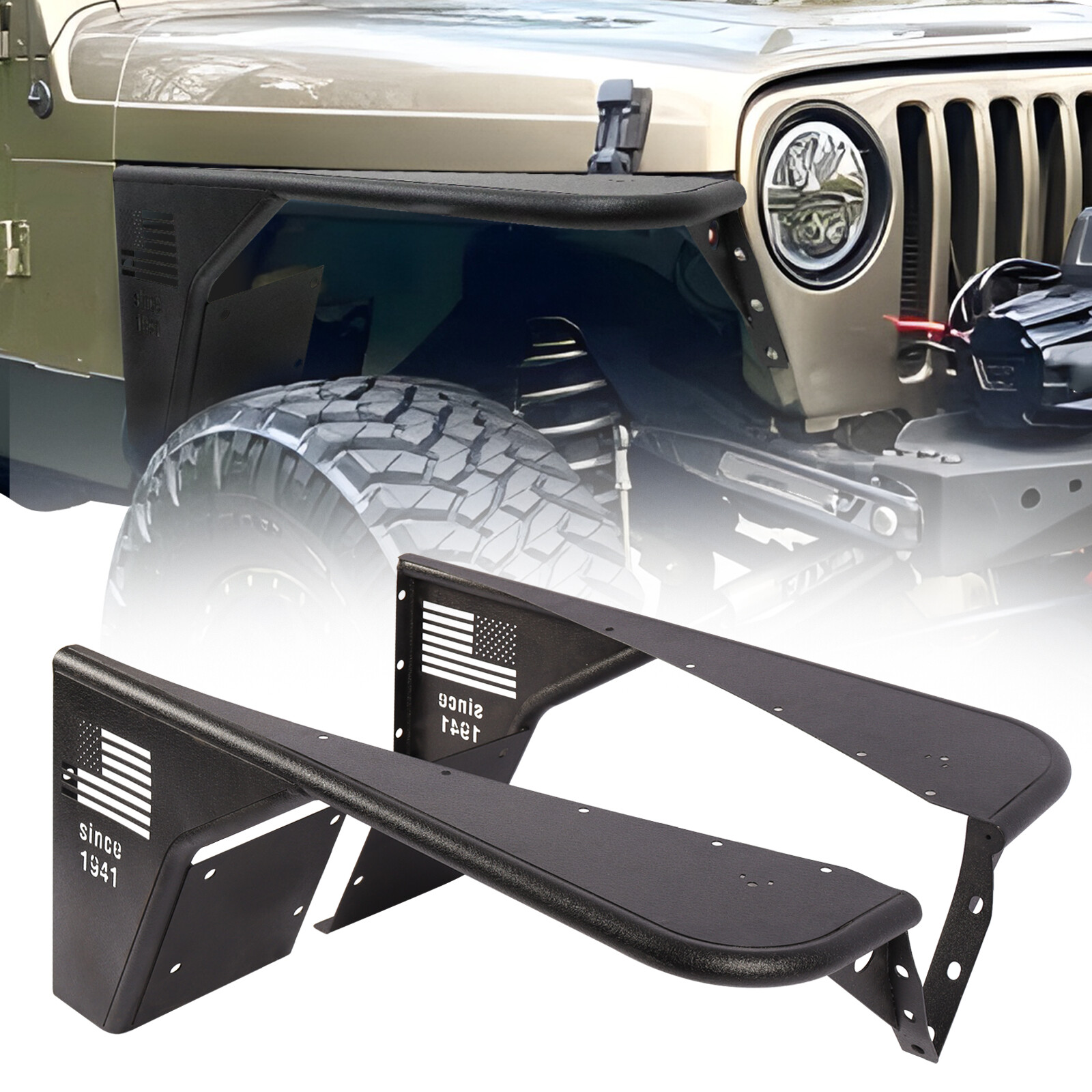 2pc New Front Fenders Pair Set Left Right Sides for 1997-2006 Jeep Wrangler TJ