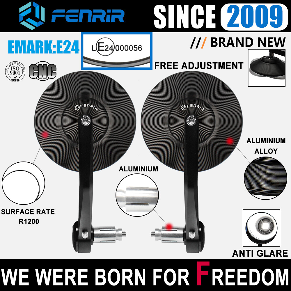 FENRIR EMARK Retro Cafe Racer CNC Aluminum Motorcycle Handlebar End Bar Mirror