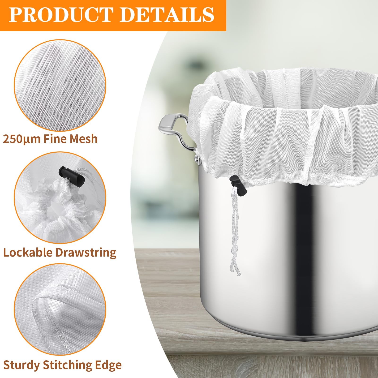 2 Pack Extra Large Reusable Straining Bag, 26"x22" 250 Micron Fine Mesh Strainer