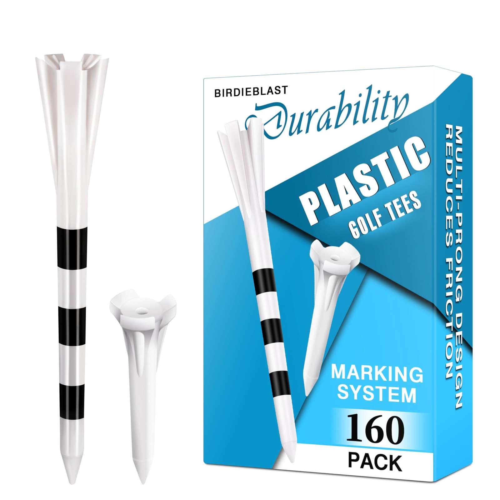 Professional Plastic Golf Tees 160 Pack (3-1/4" or 2-3/4" 100 Pack & 1-1/2" 6...