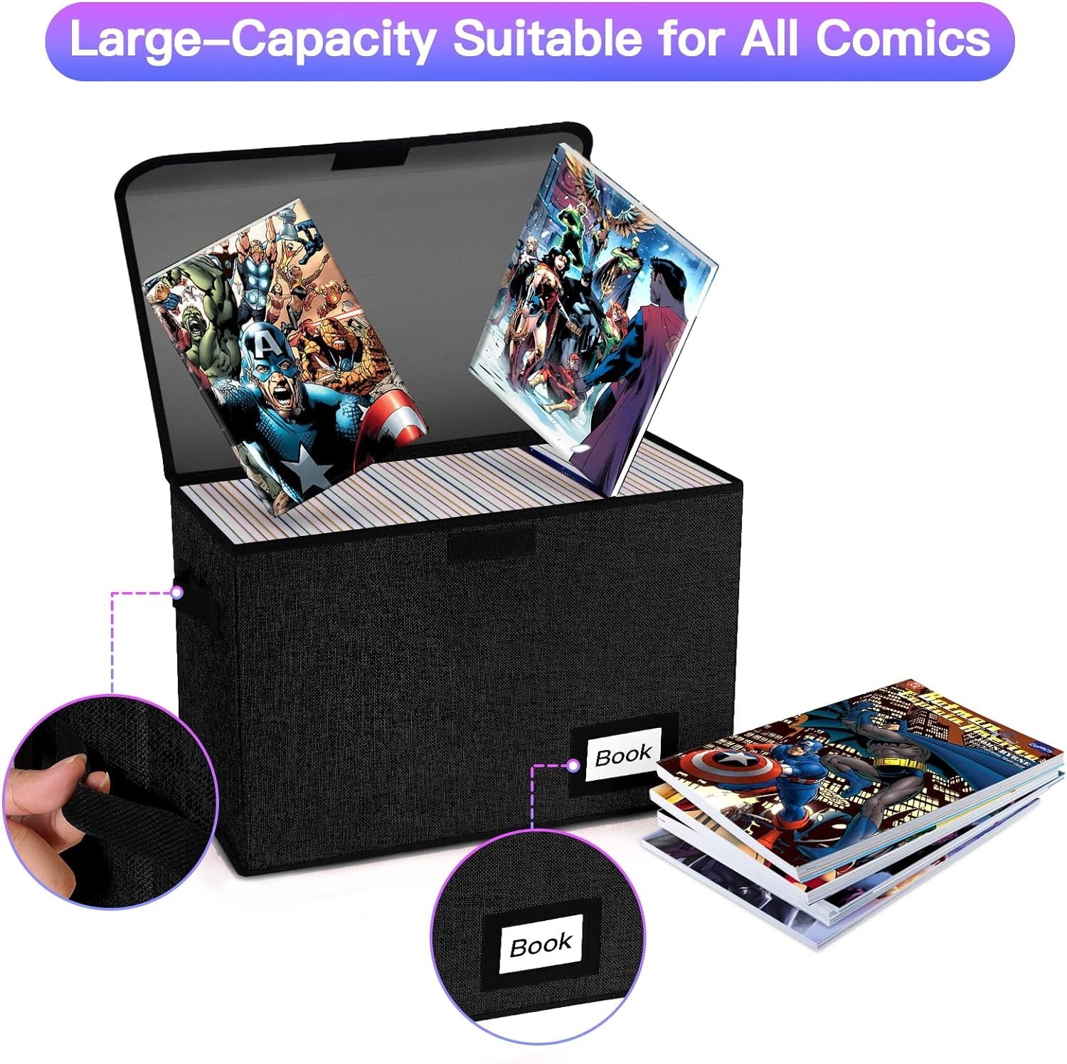 Eco-Friendly Black Comic Book Box 15.8" x 7.8" x 11.8" - Collapsible & Stylish