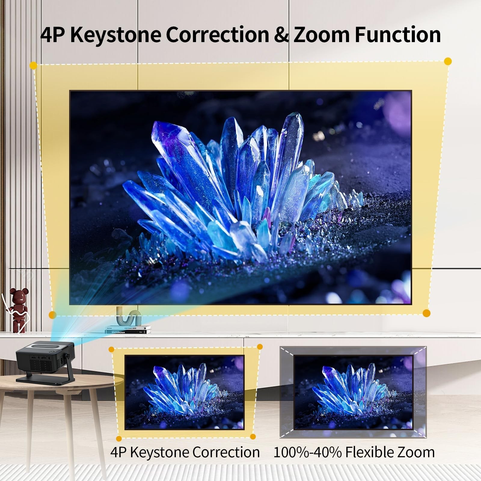 Mini Projector 4K support with WiFi 6 and Bluetooth 5.0, 4w Speaker, Auto Ver...