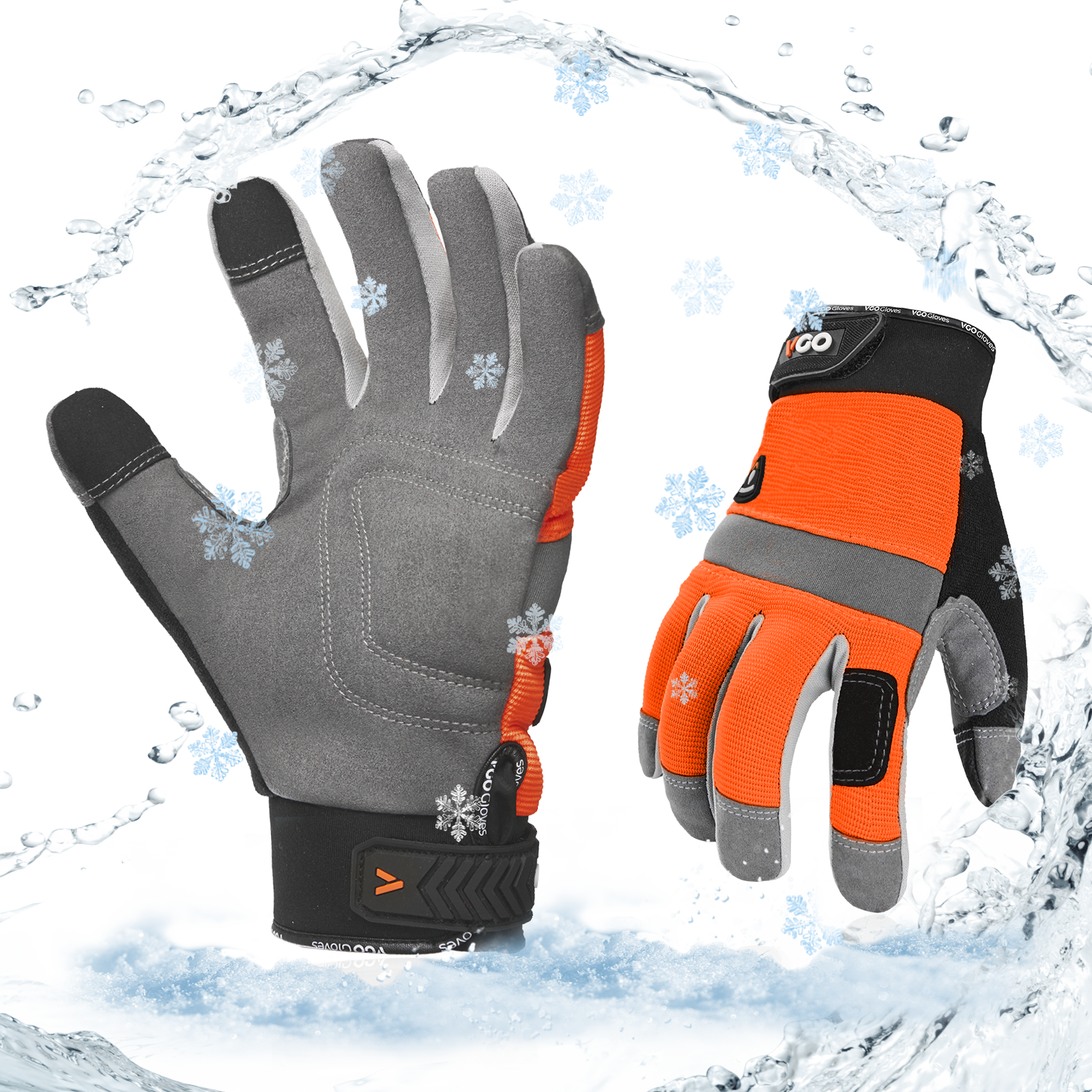 Vgo 1Pair 41℉ Lined Touchscreen Waterproof Winter Work Gloves (SL7584FLWP-ORA)