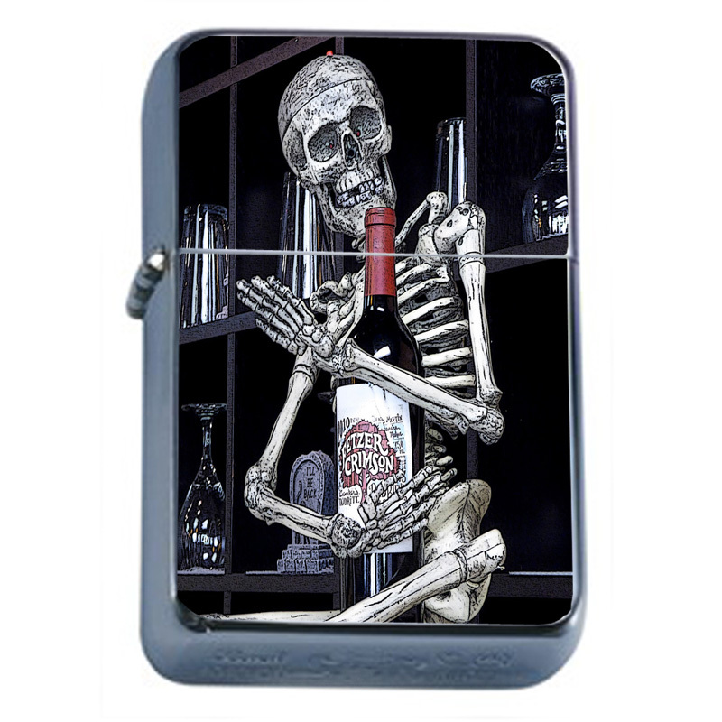 Skeleton D15 Flip Top Oil Lighter Windproof Resistant Flame Death Skulls