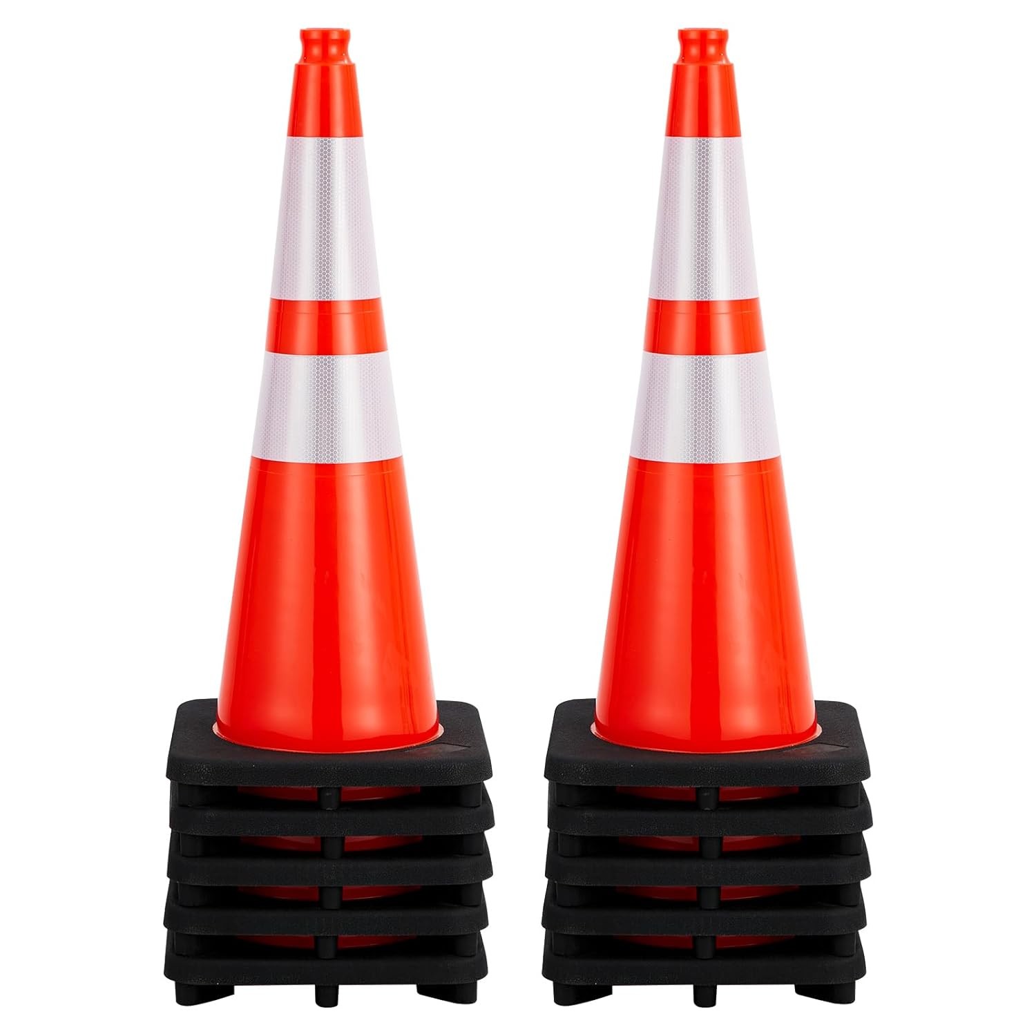 28in 10Pcs PVC Traffic Orange Cones with Reflective Collar & Black Weighted Base