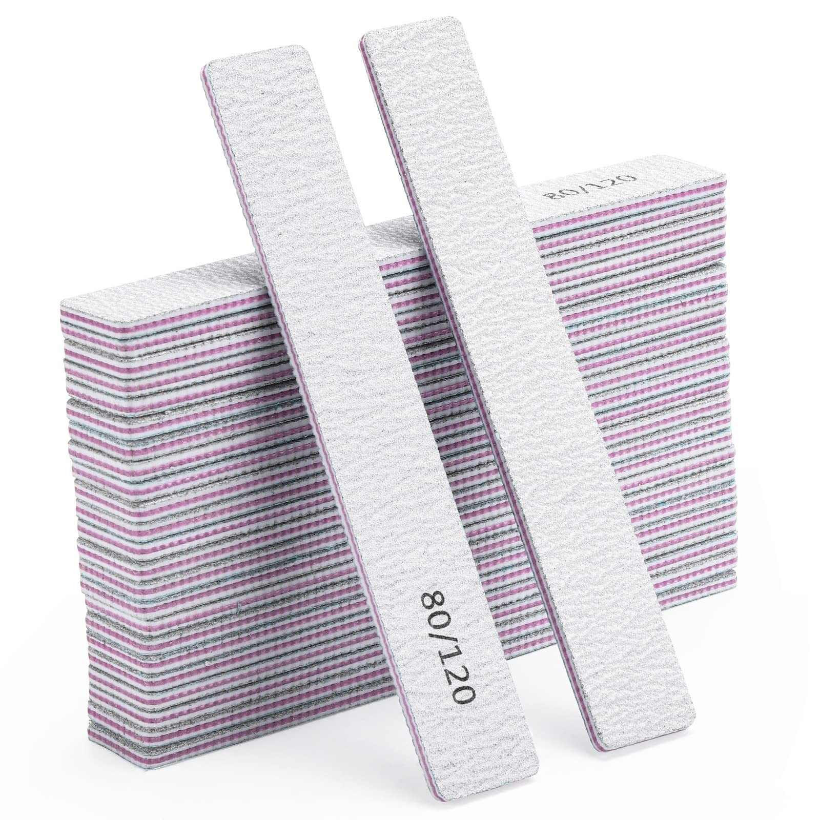 25 Pcs Nail Files for Acrylic Nails 80/120 Grit 25 Count(80/120 Girt), Pink