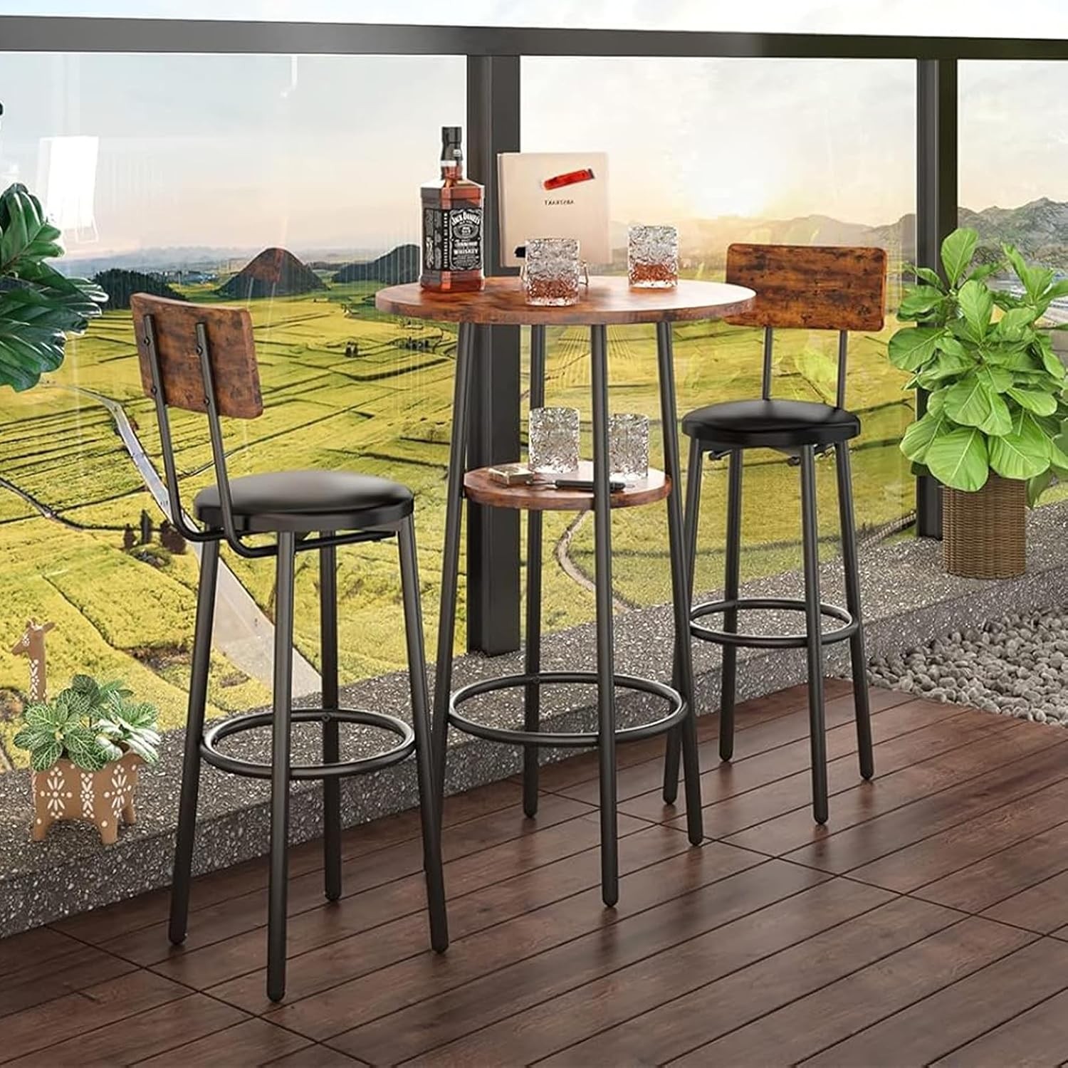3-Piece Dining Table Set 2 Small Round Kitchen Table W/ 2 Chairs Counter Height