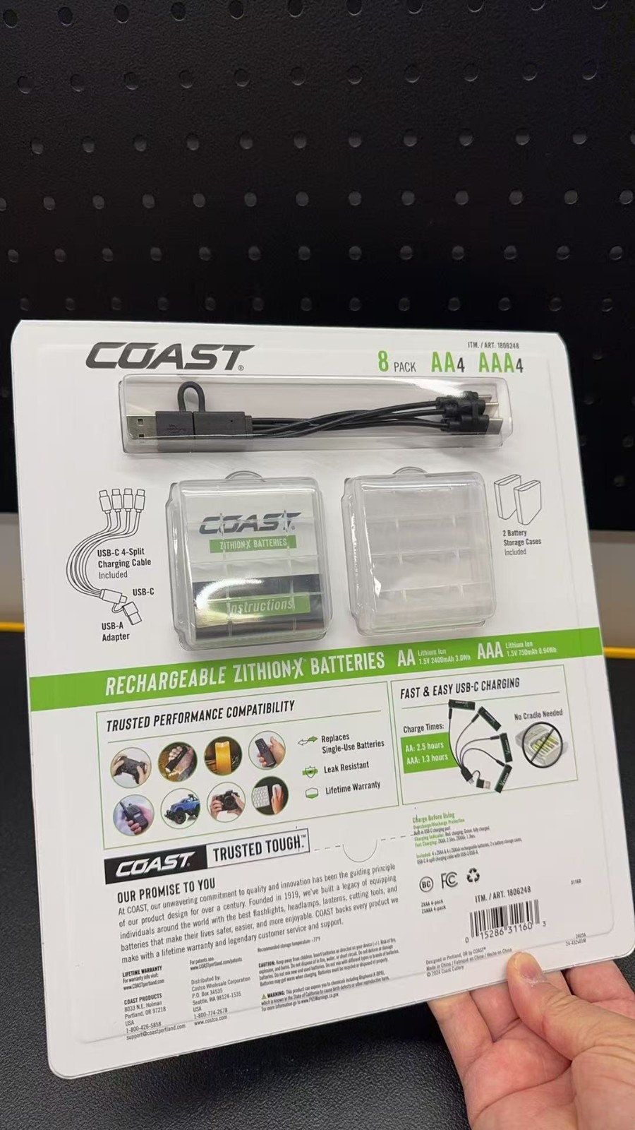 COAST USB-C Rechargeable Lithium Batteries, 8-Count (AA/AAA, 4ea) FREE SHIPPING