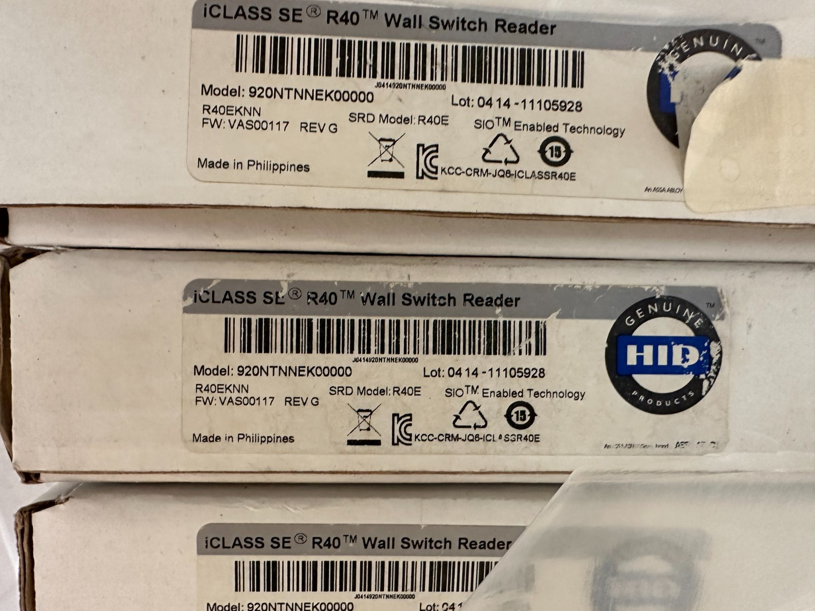 Lot of 4 HID iClass SE R40 Wall Switch Card Readers - Black (920NTNNEK00000)