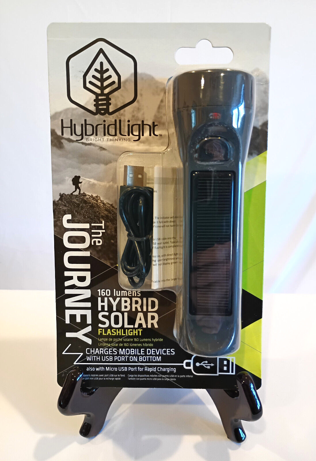 NEW HybridLight Journey Solar Flashlight 160 Lumens USB Phone Charger Waterproof