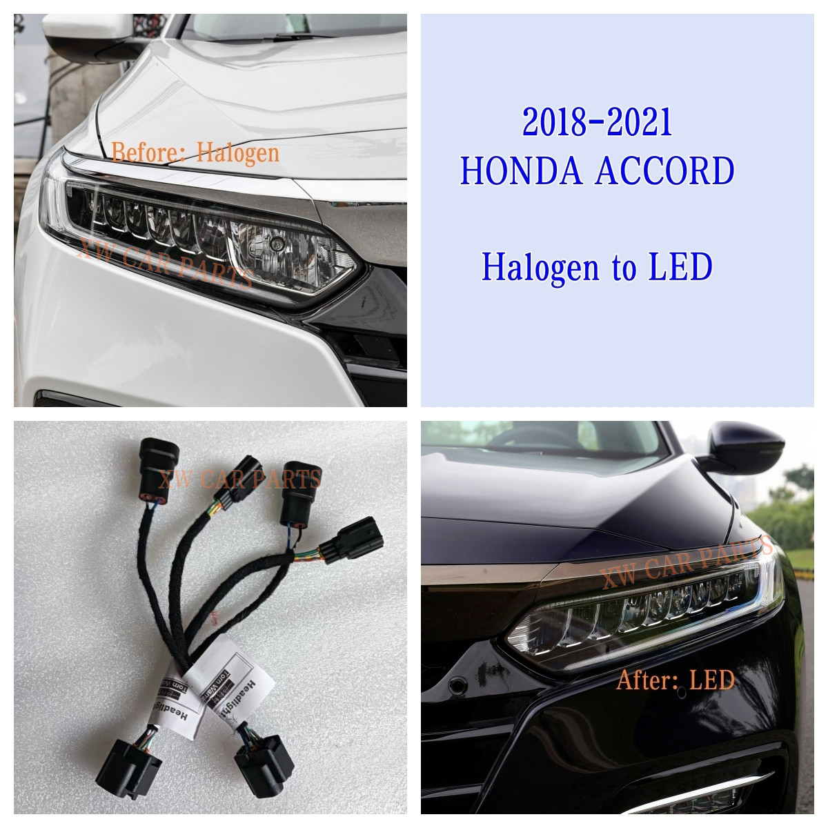 Adapter Wire Harness For 2018-2021 Honda Accord Headlight Halogen Upgrade To LED
