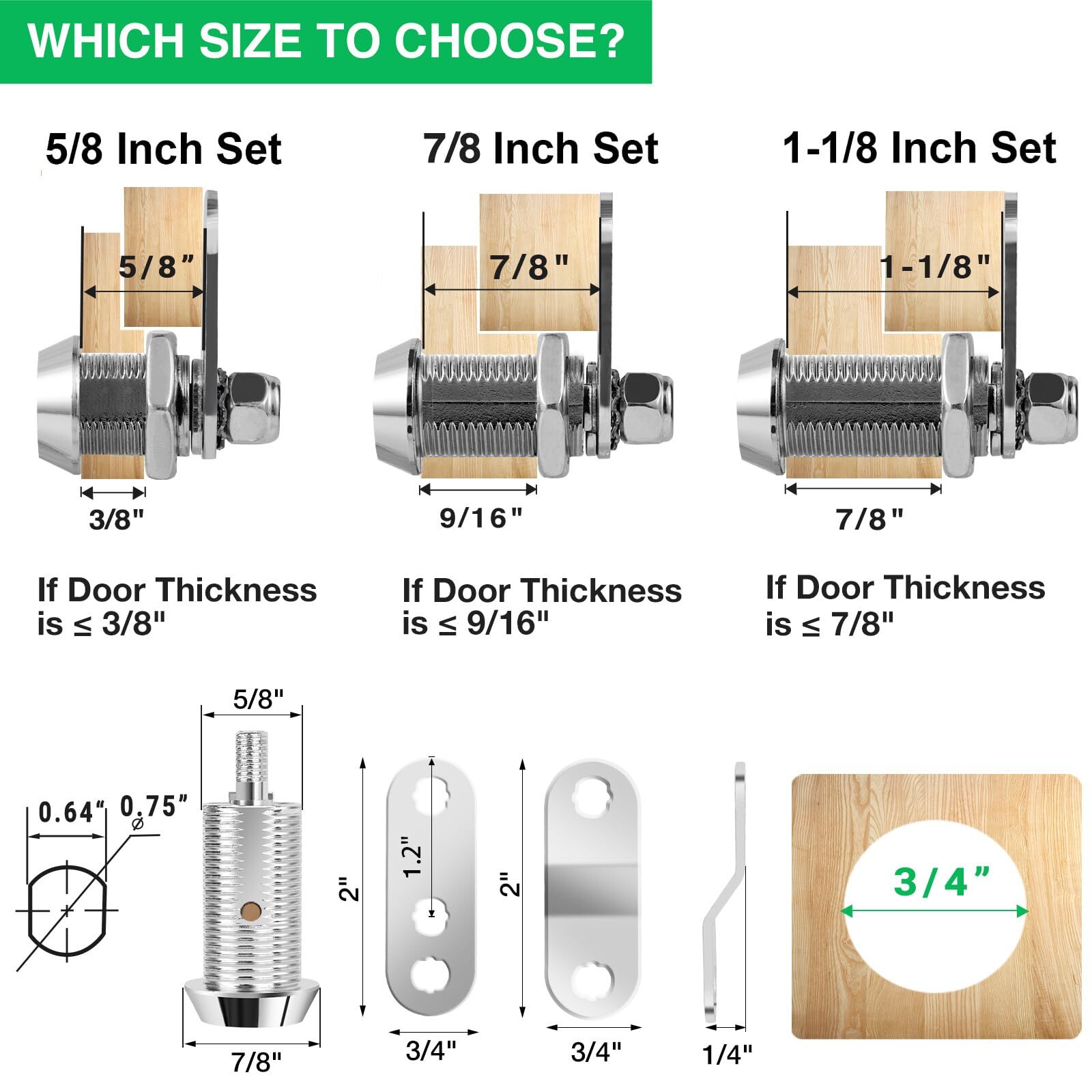 2 Pack Tool Box Lock With Keys 5/8" Cabinet Lock Cam Lock Keyed Alike Toolbox Lo
