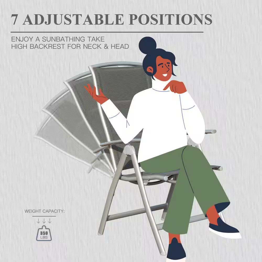Domi Living Padded Folding Patio Chairs, 7-Position Recline, Aluminum Frame