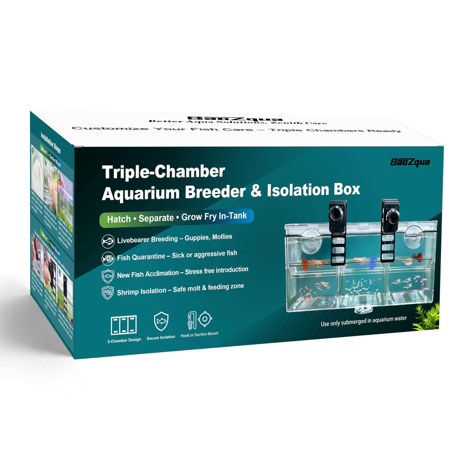 Triple-Chamber Aquarium Fish Breeder & Isolation Box, Transparent Hatching Incub