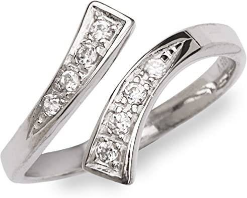 Solid 10K Gold or Sterling Silver Adjustable Cubic Zirconia Bypass Toe Ring -