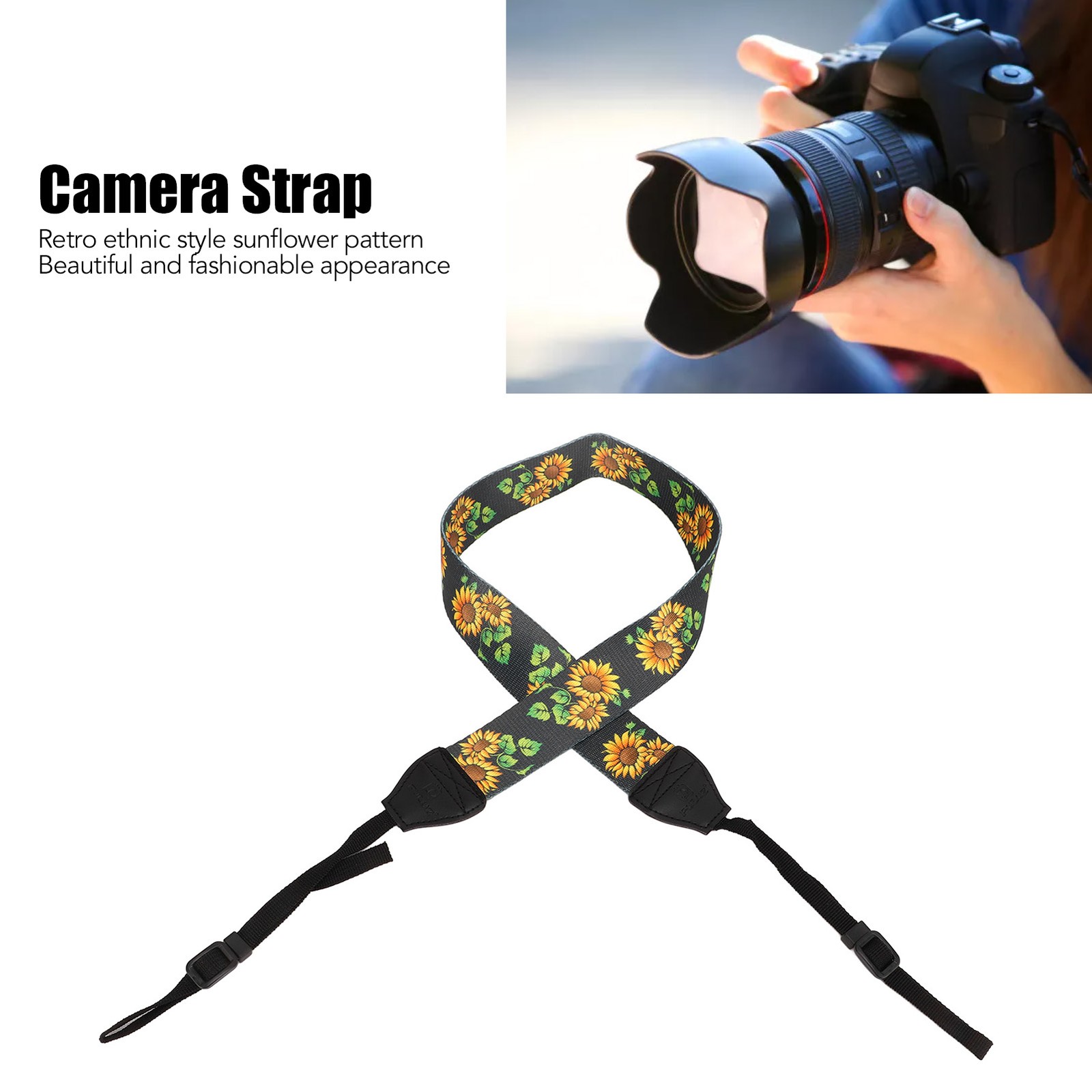 ｀Camera Shoulder Neck Strap Vintage Ethnic Style Sunflower Camera Strap BL