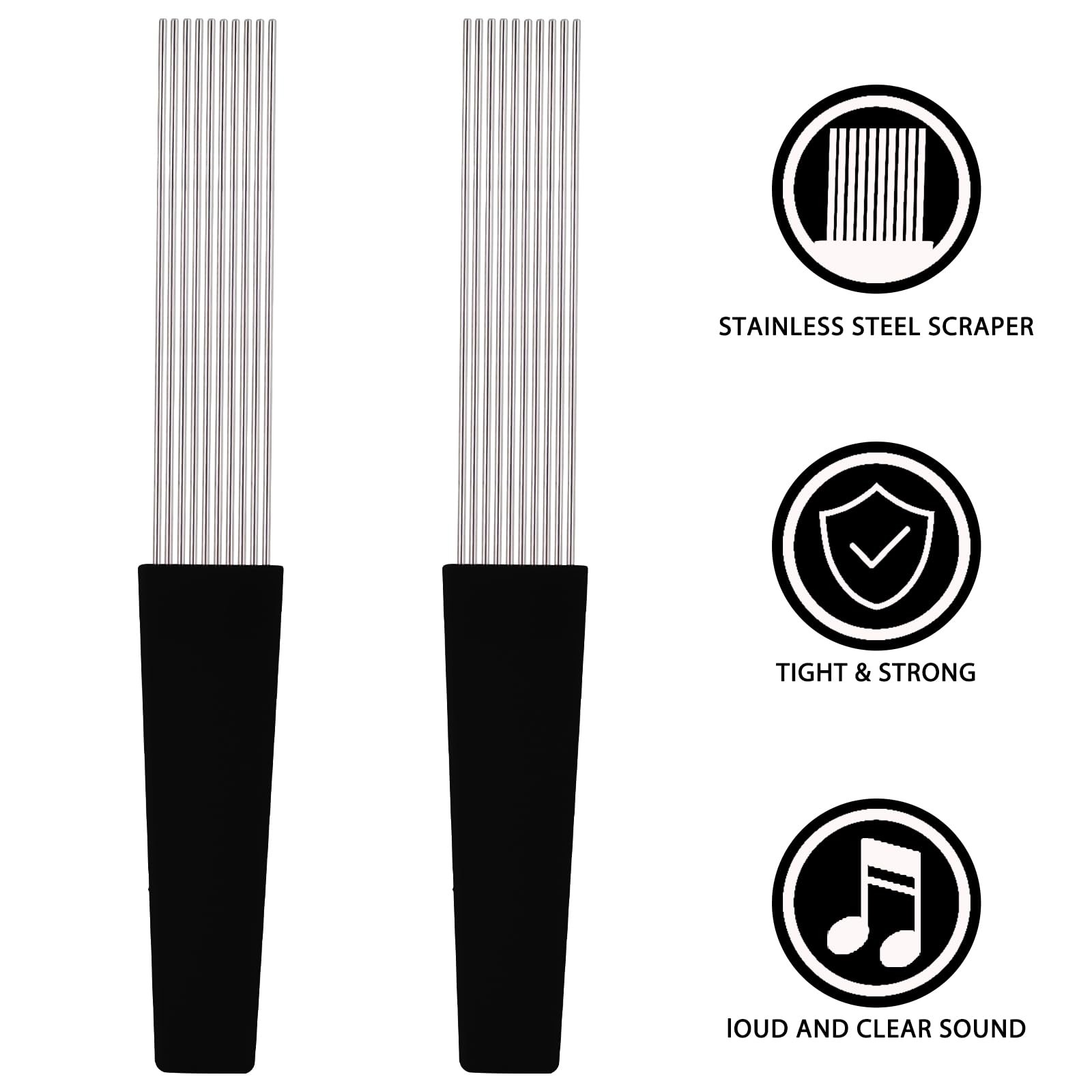 Guiro Scraper Latin Percussion Comb-Style Replacement Tool 2 Packs Black