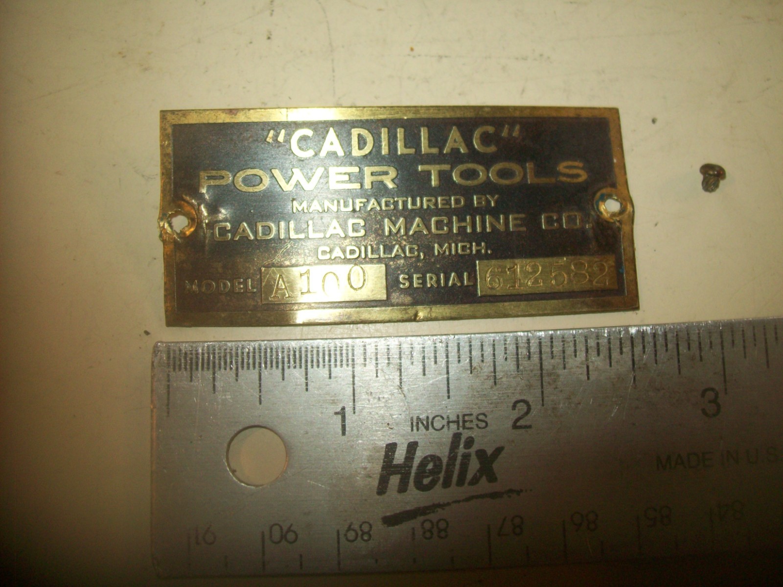 Cadillac Power Tools Table Saw Model A 100 Brass Manufactures Nameplate Michigan