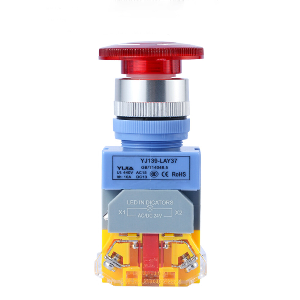 Red LED Illuminated 22mm E-STOP Switch Emergency Stop Push Button Switch 12-220V