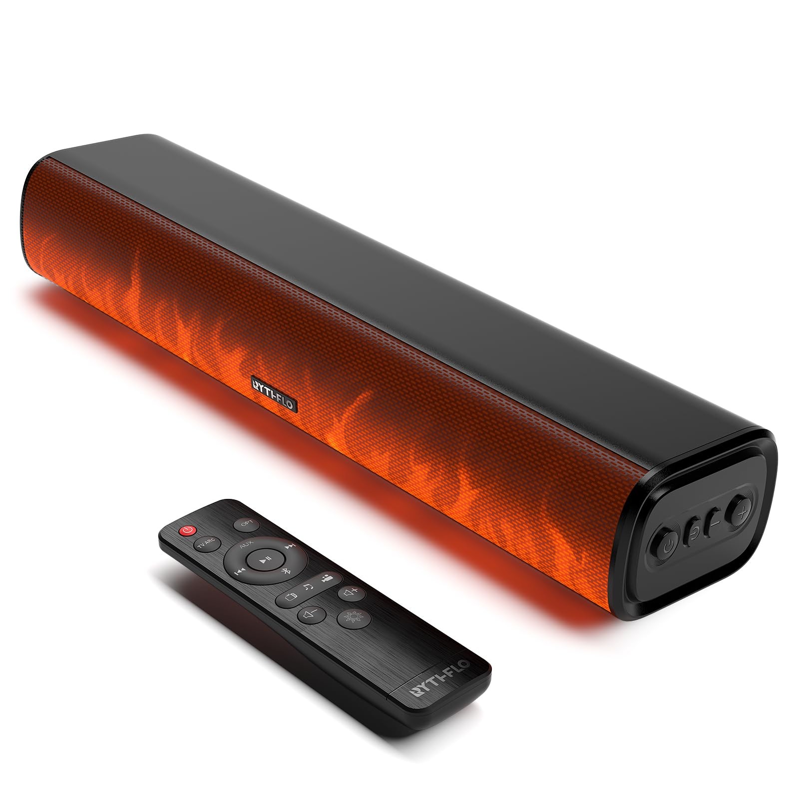 60W Bluetooth Sound Bar, 16 inch Compact TV Soundbar with Remote, 8 Flame Lig...