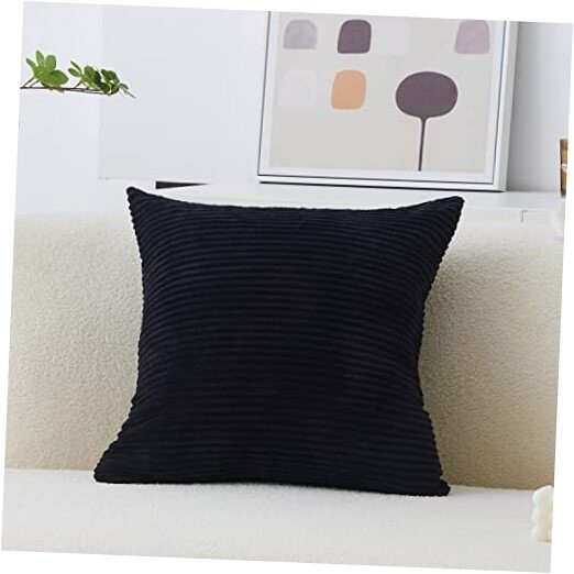 Pillow Cover 18x18 Striped Corduroy Velvet Square 18" x 18" (Pack of 1) Black