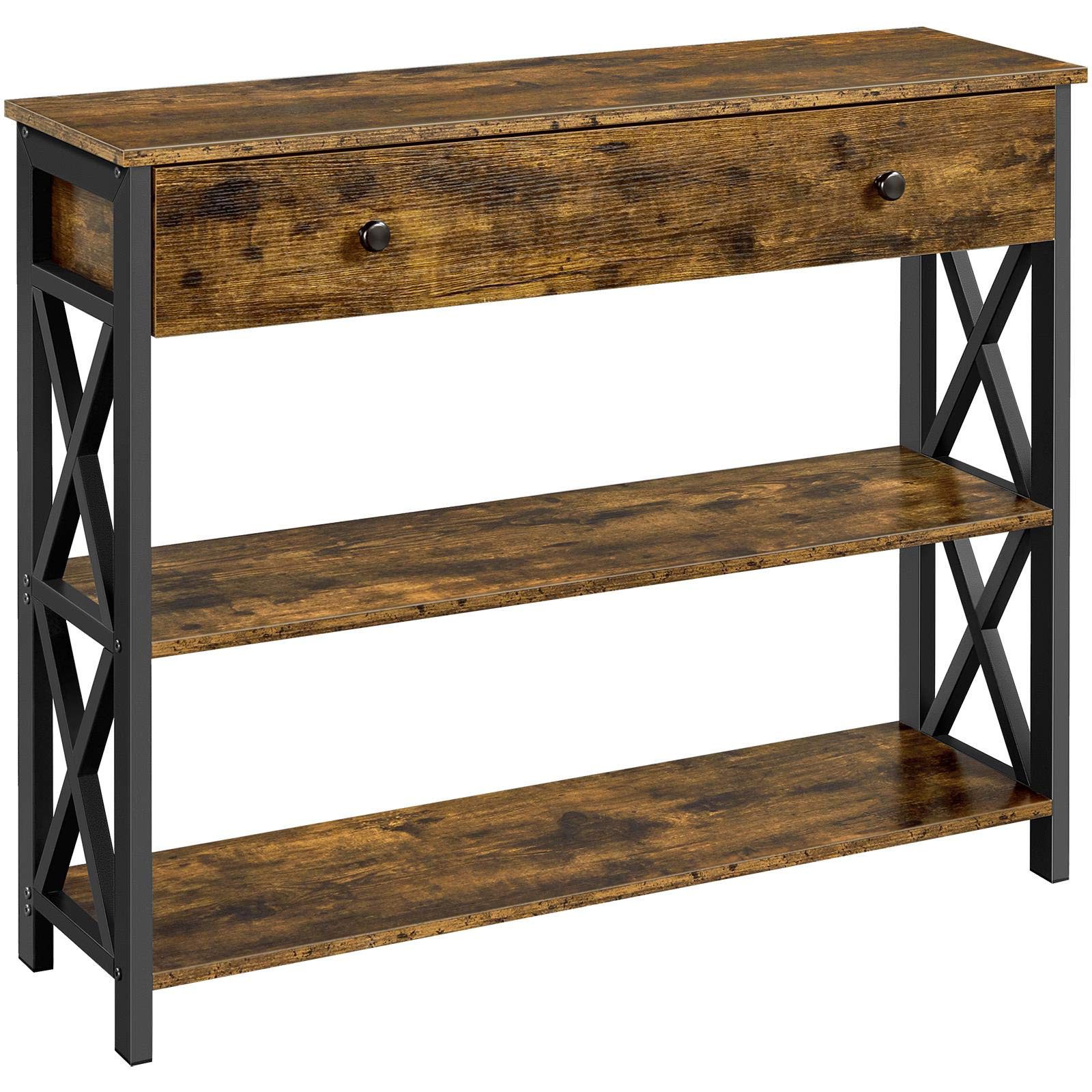 Wood Console Table w/ Drawer & Storage for Living Room, Industrial Console Table