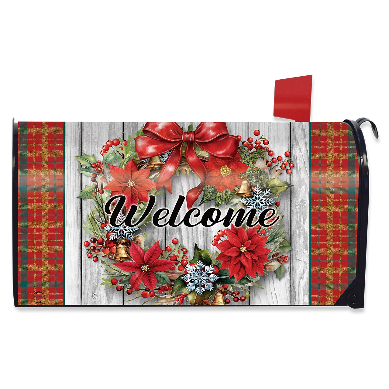 Briarwood Lane Holiday Poinsettia Wreath Mailbox Cover - Standard Size