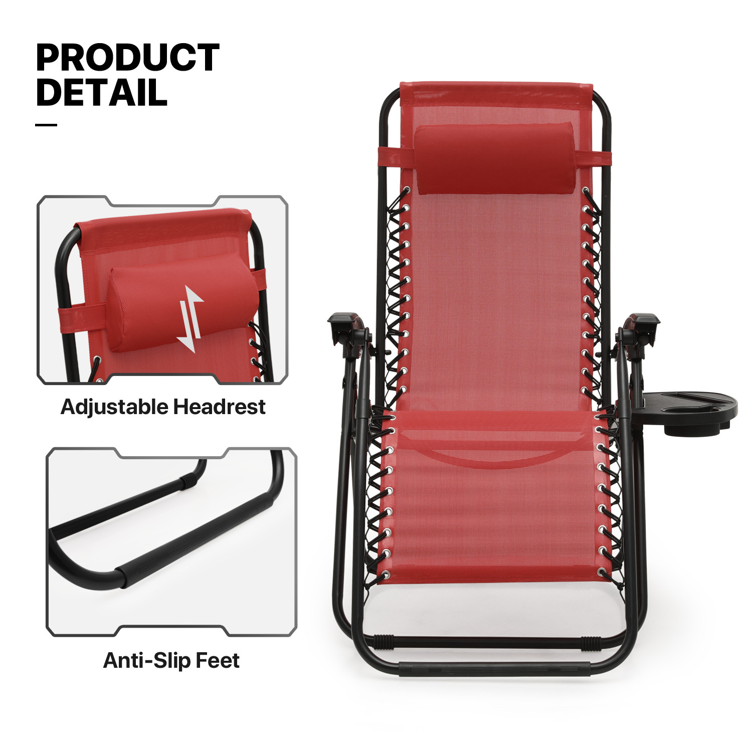 3 Pcs [ZERO GRAVITY CHAIR+PATIO TABLE SET] Foldable Recliner Beach Lounge Chaise
