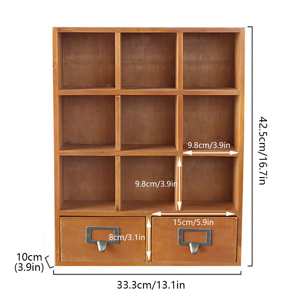 2 Drawers 9 Cube Vintage Tabletop Library Catalog Apothecary Cabinet Storage Box
