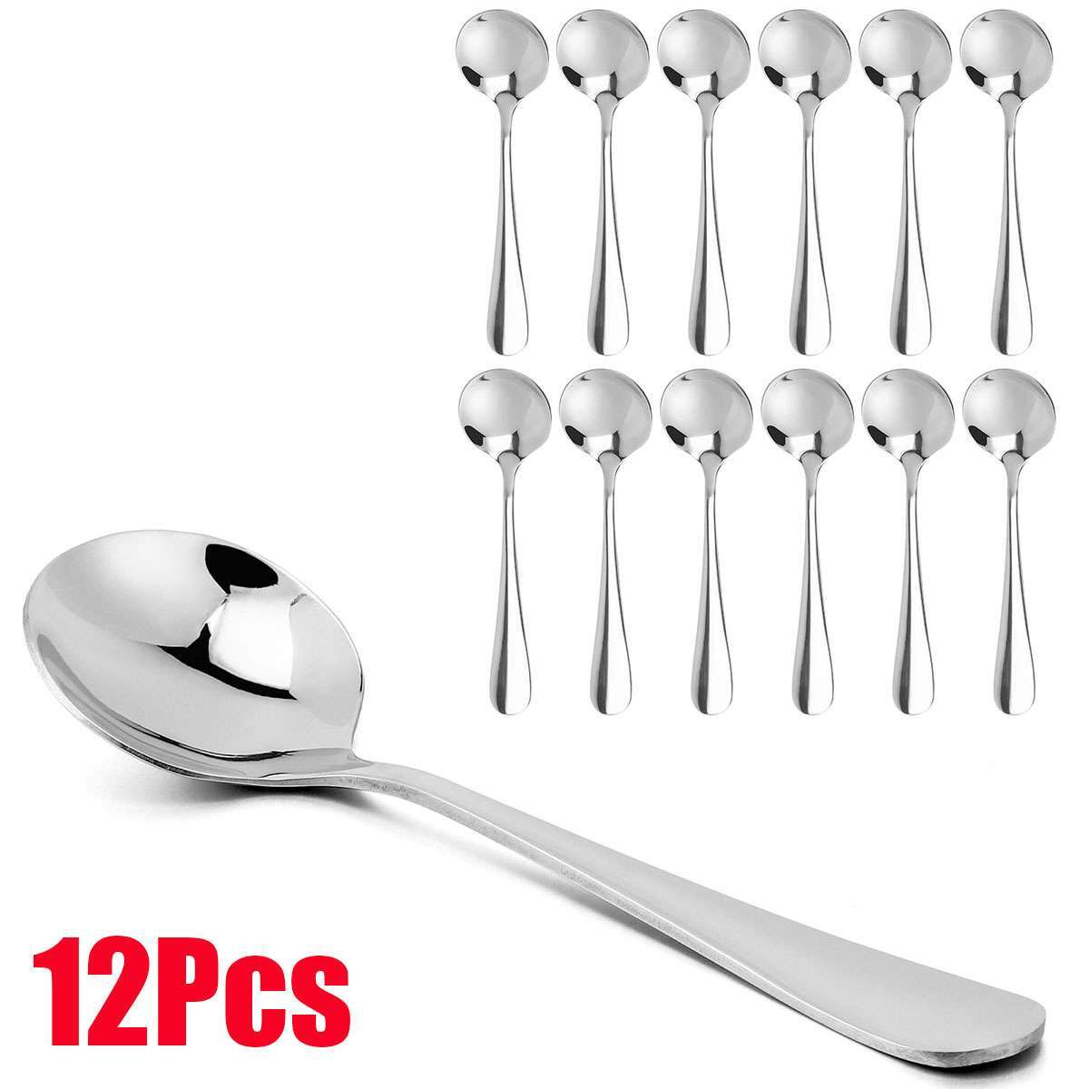 12Pcs Stainless Steel Coffee Spoons Small Ice Cream Dessert Spoon for Home Cafe