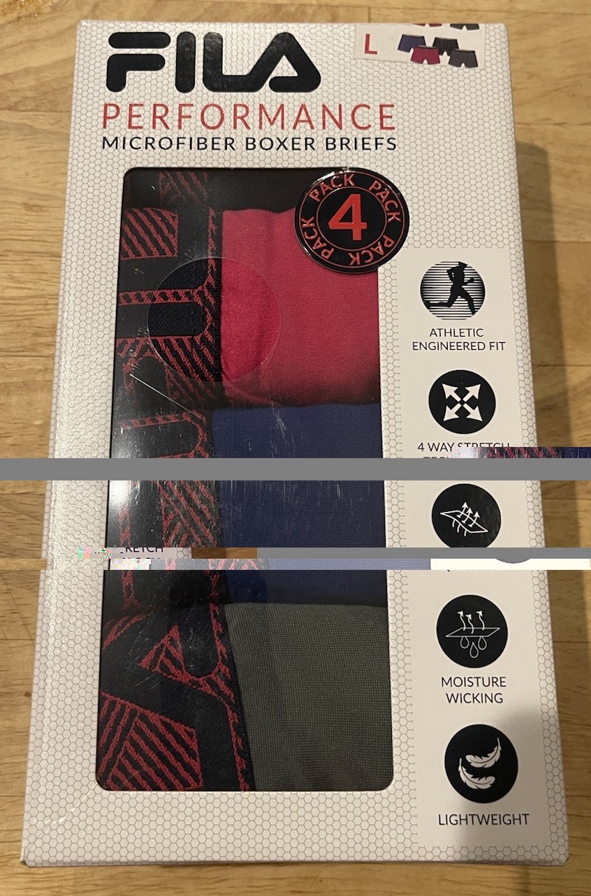FILA Performance Microfiber Boxer Briefs (4 PACK) Wicking, Lightweight-SZ LARGE