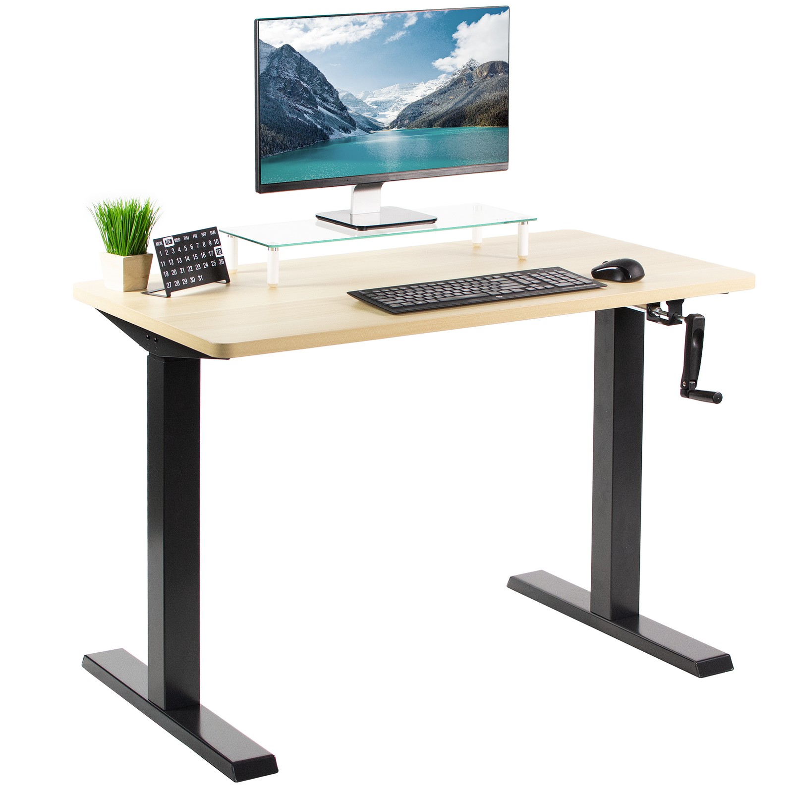 VIVO Manual 43” x 24” Stand Up Desk | Light Wood Table Top, Black Frame