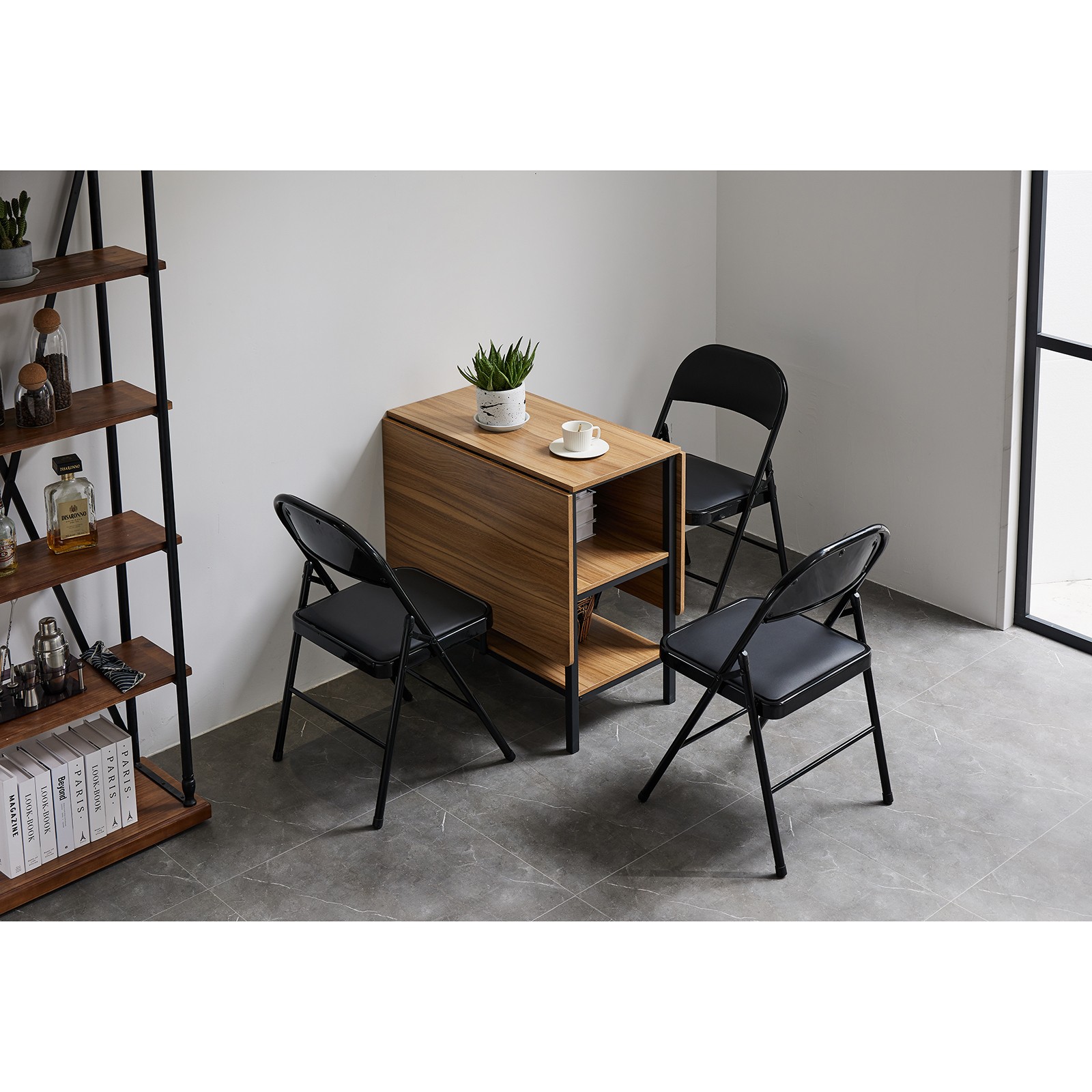 4pcs Elegant Foldable Iron & PVC Chairs for Convention & Exhibition Black