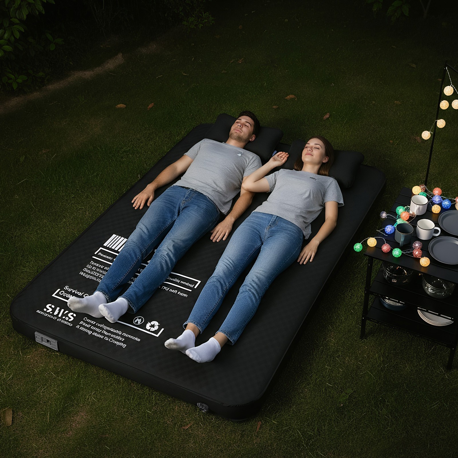Double Inflatable Sleeping Mat with Built-in Pump for Backpacking Car Tent