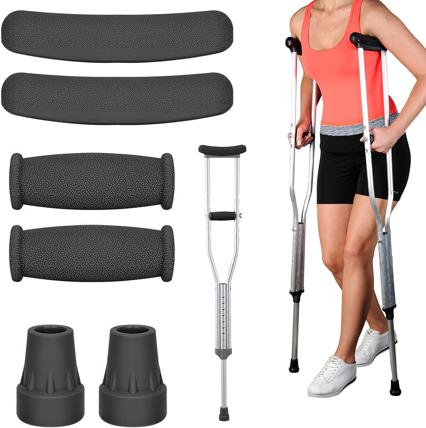 Replacement Crutch Pads, 6 Pcs Crutch Accessory Replacement Crutch Parts and Cap