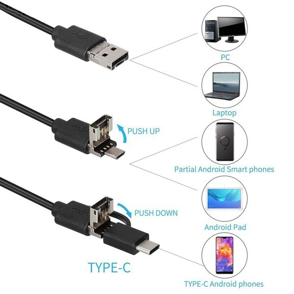 7MM USB Snake Endoscope Borescope For Android Type C HD Inspection Camera Scope