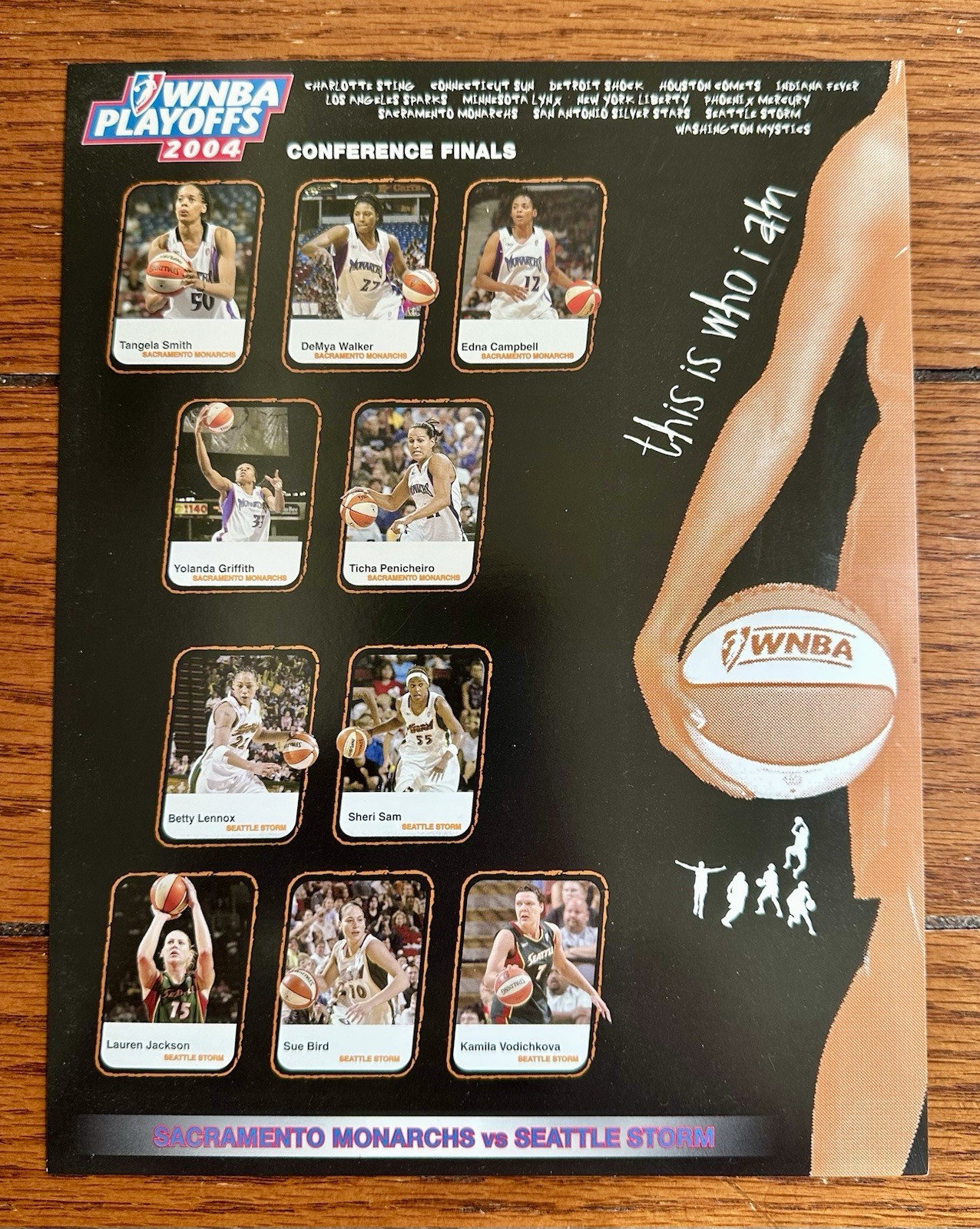 2004 WNBA Game Program Card - Seattle Storm vs Sacramento Monarchs