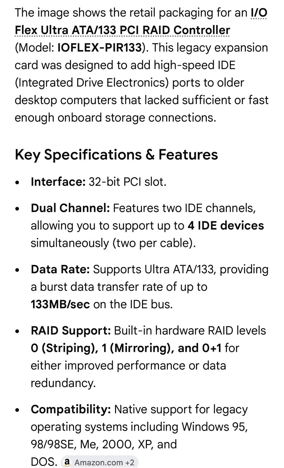IOFlex Ultra ATA/133 PCI RAID Controller Model: IOFLEX-PIR133