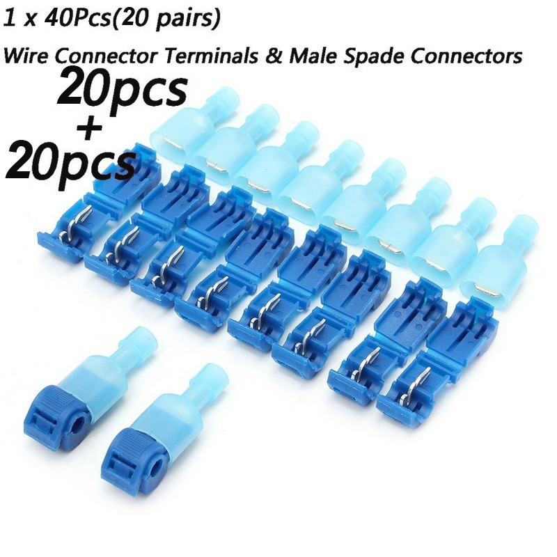 40Pcs/Set Quick Electrical Cable Connectors Wire Tapping Terminal Crimp Tools