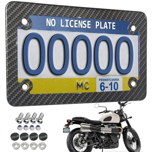 Motorcycle License Plate Frame Carbon Fiber, Stainless Steel Tag Carbon Pattern