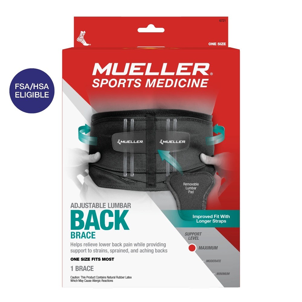 MUELLER Sports Medicine Adjustable Lumbar Back Brace with Removable Pad, Black