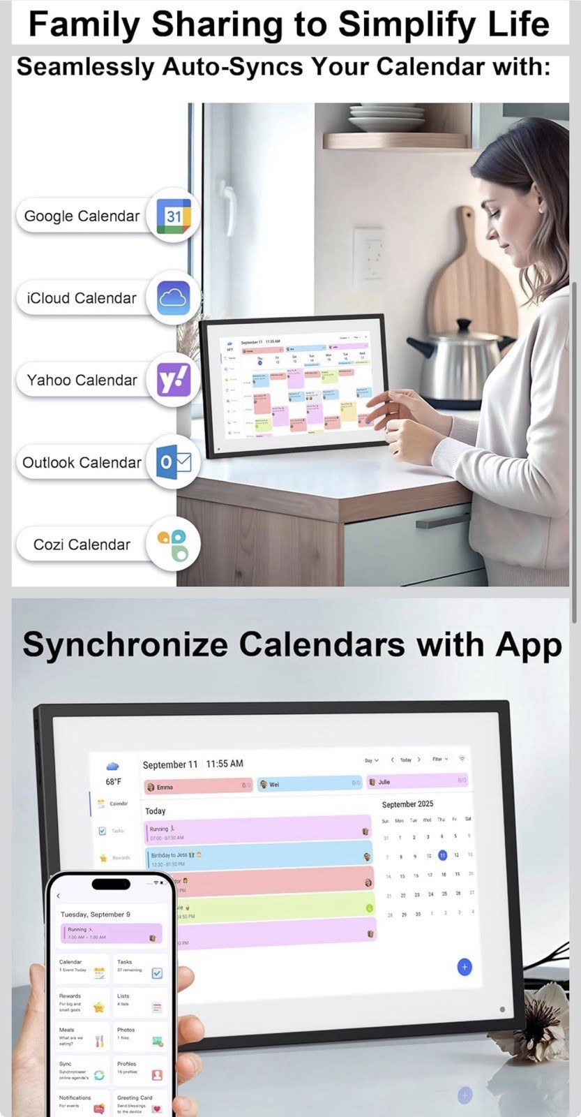 Smart Digital Calendar 10.1" HD Smart Touch Screen Interactive Black