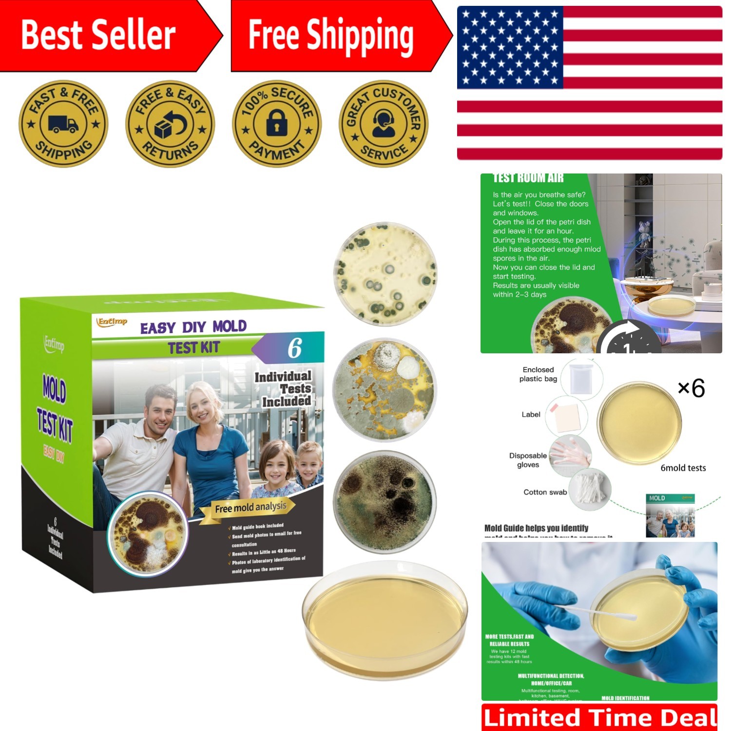 All-in-One Mold Detection Kit – 6 Tests Plus Free Lab Service Included