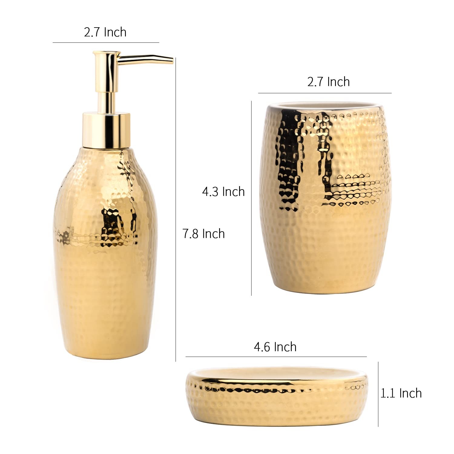 Gold Bathroom Accessory Set - 3 Piece Decorative Ceramic Bathroom Accessories S