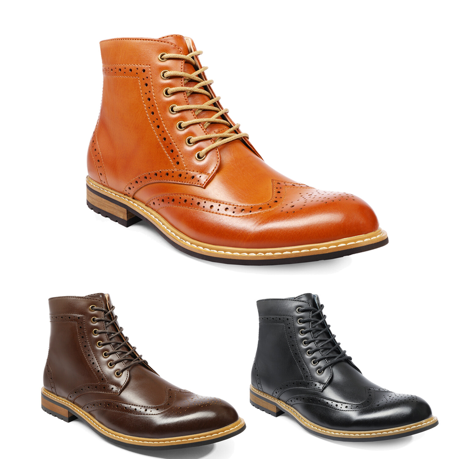 Men's Dress Ankle Motorcycle Boots Dress Boot Wingtip Toe Brogue Lace-up  6.5-15