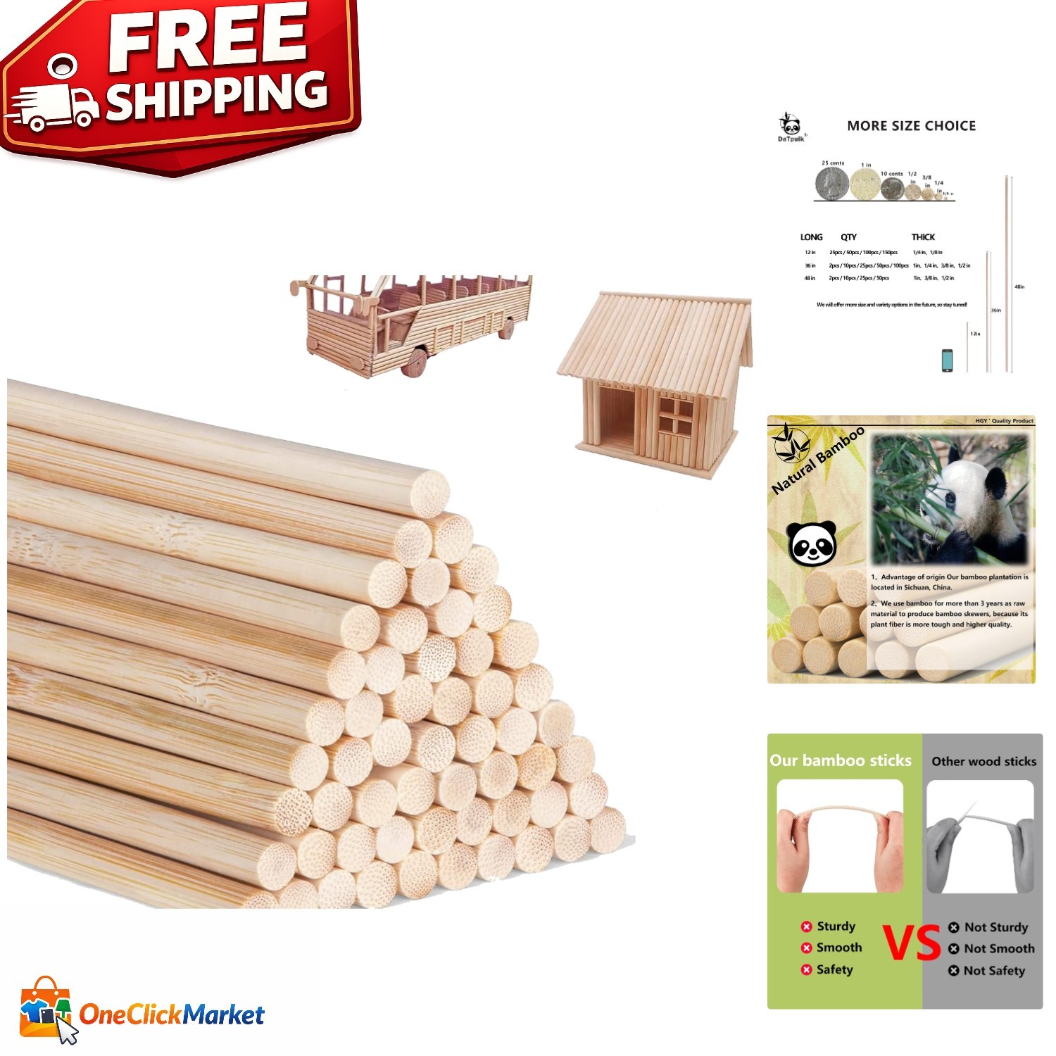Quality Bamboo Dowel Rods - 1/4 x 12 inch, 25PCS for Easy Customization